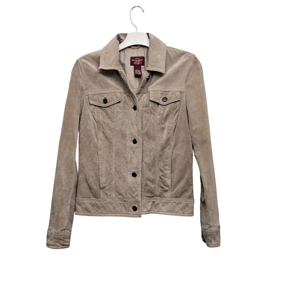 Eddie Bauer Jacket Womens S‎ Tan Washable Genuine Suede Leather Trucker Western